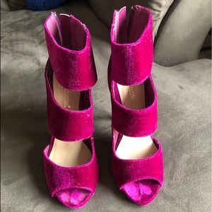 Slightly Used Velvet Fuchsia Pink Stiletto Heels.